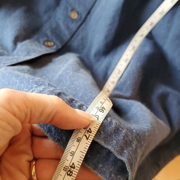 Eddie Bauer Blue Jean Dotted Pocketed‎ Button Down LS Sz M Dress - Picture 12 of 13